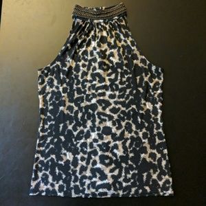 Alfani Leopard Print Mock Neck Tank w/Beading